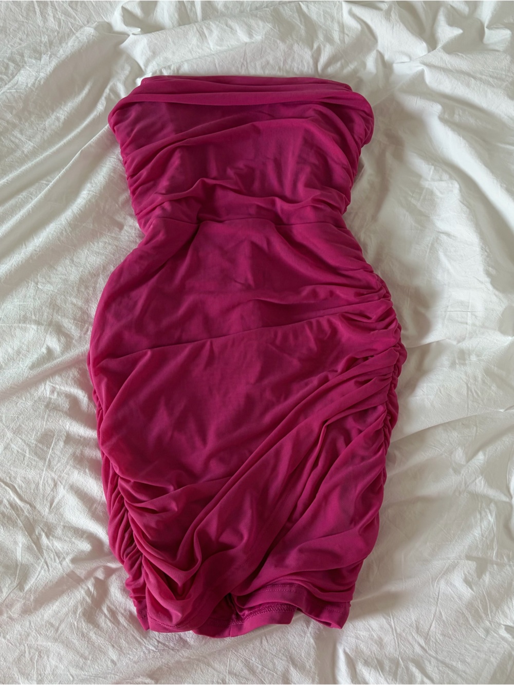 Strapless Ruched Fuchsia Dress